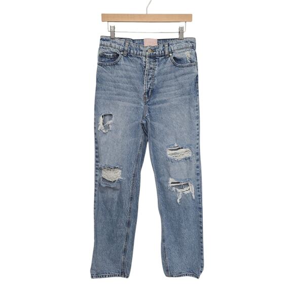 Revice Straight Leg Distressed Denim Jeans Size 28 Light Wash Button Fly Cotton - Picture 1 of 8